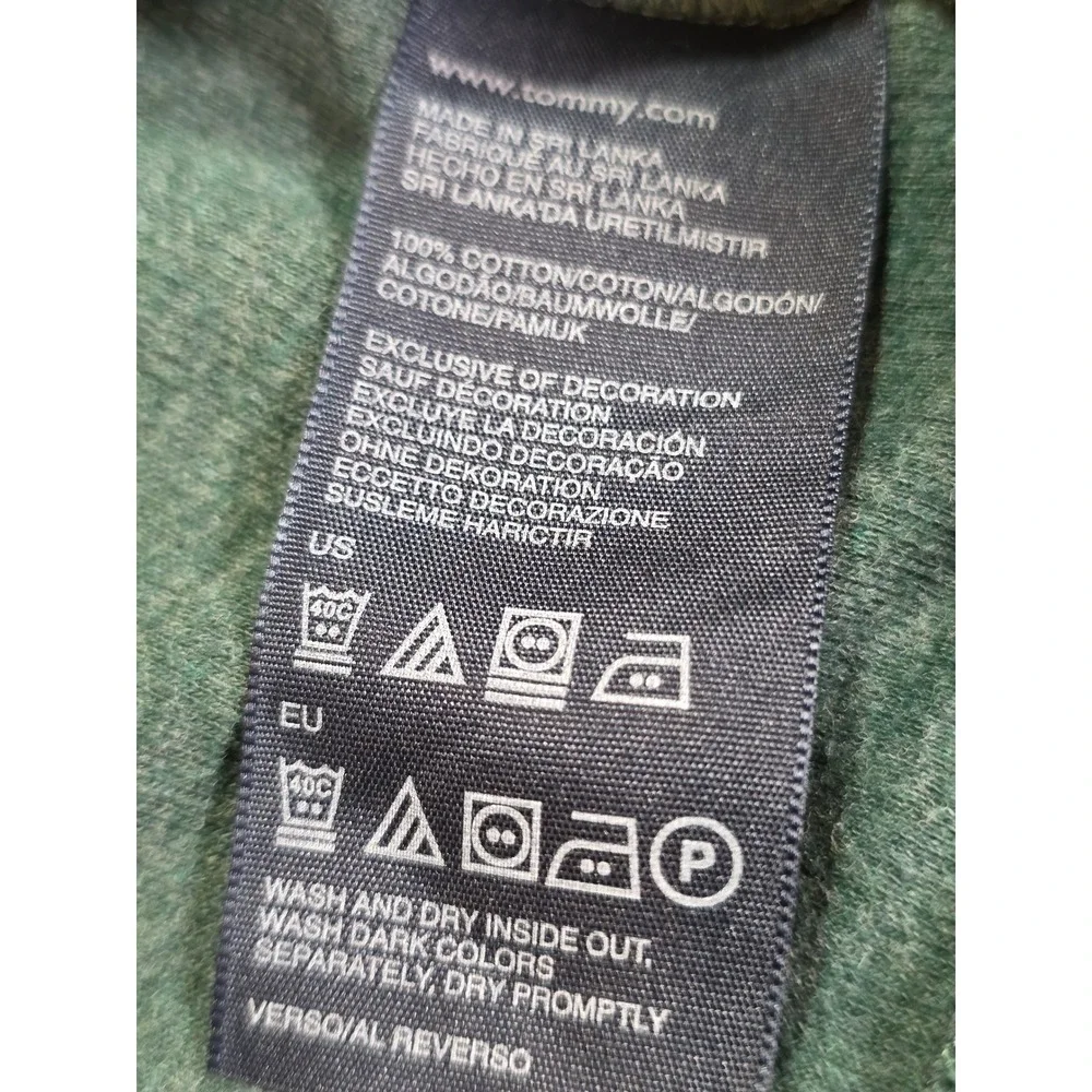 Tommy Hilfiger Mens Green Quarter Zip Pullover Cotton Sweater Size Large